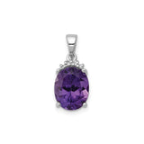 Sterling Silver Pendant with Oval Amethyst and Diamond Accent Cluster, February Birthstone Jewelry