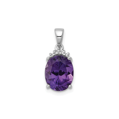 Sterling Silver Pendant with Oval Amethyst and Diamond Accent Cluster, February Birthstone Jewelry