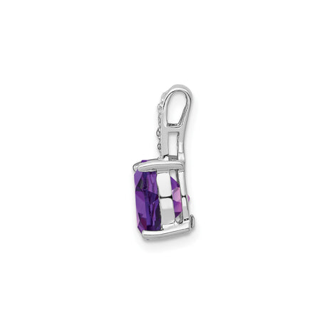 Sterling Silver Pendant with Cushion Cut Amethyst and Diamond Accent Bail