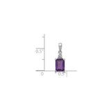 Sterling Silver Pendant with Amethyst and Diamond, Rectangular Faceted Gemstone, Textured Bail