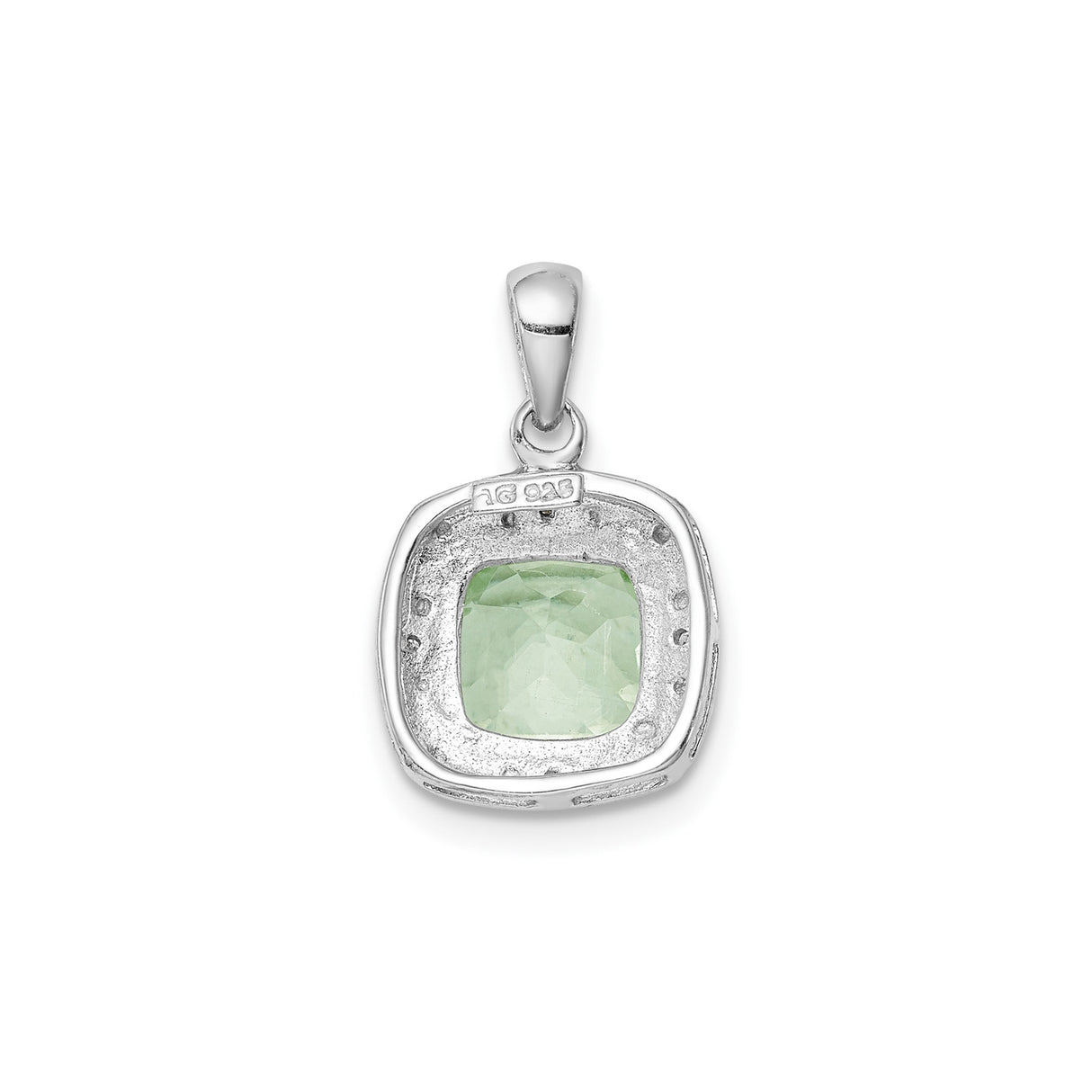 Sterling Silver Pendant with Cushion Cut Prasiolite and Diamond Halo Design