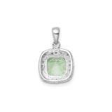 Sterling Silver Pendant with Cushion Cut Prasiolite and Diamond Halo Design