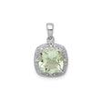 Sterling Silver Pendant with Cushion Cut Prasiolite and Diamond Halo Design