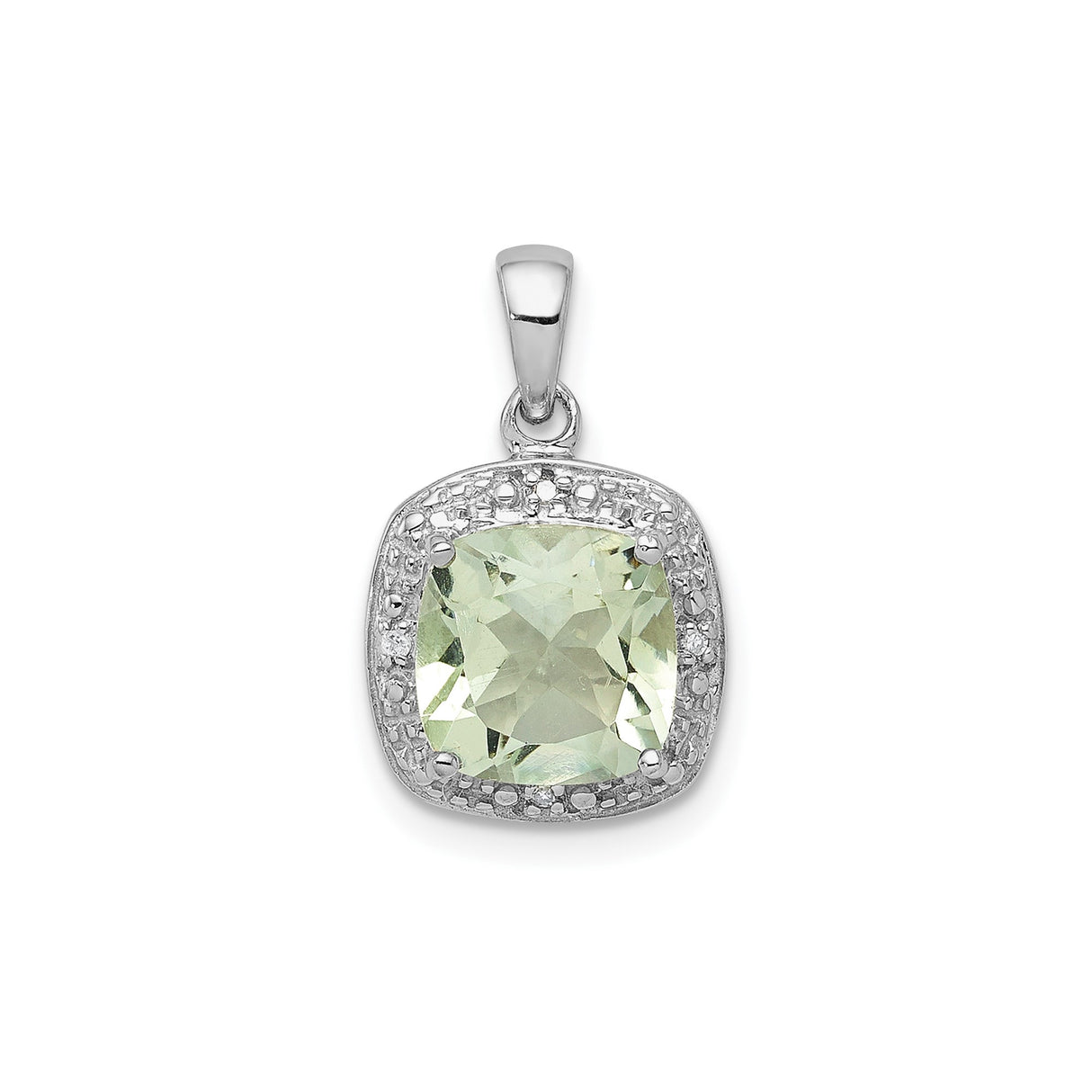 Sterling Silver Pendant with Cushion Cut Prasiolite and Diamond Halo Design