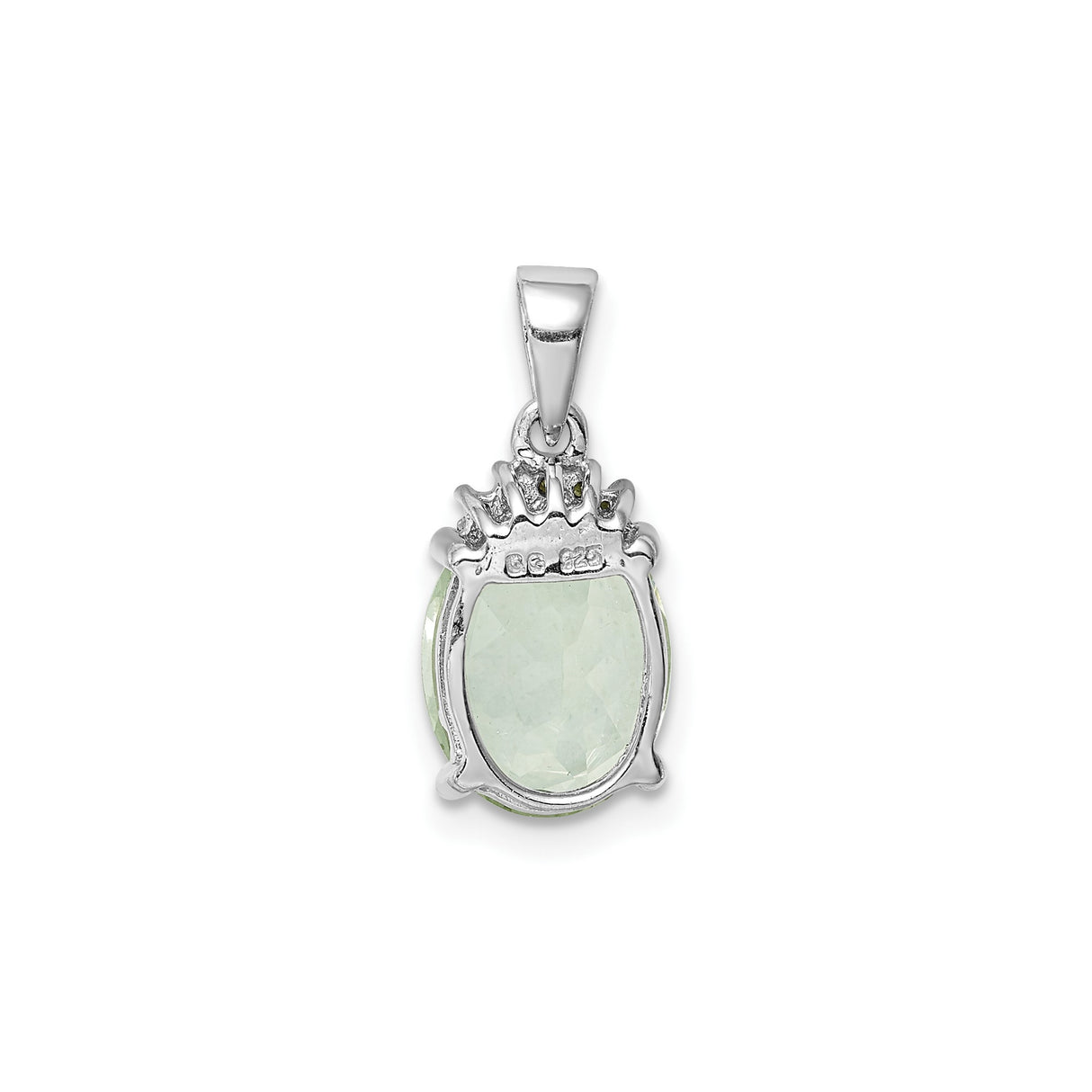 Sterling Silver Pendant with Oval Prasiolite and Diamond Accents, Polished Finish