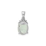 Sterling Silver Pendant with Oval Prasiolite and Diamond Accents, Polished Finish