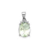 Sterling Silver Pendant with Oval Prasiolite and Diamond Accents, Polished Finish