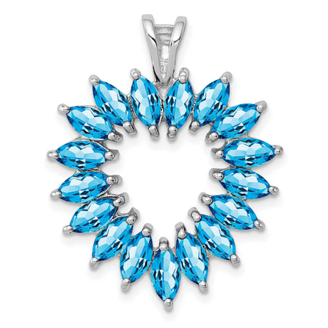 Blue Topaz Marquise Heart 25x25mm 1.72ct Charm Pendant in Real 925 Sterling Silver