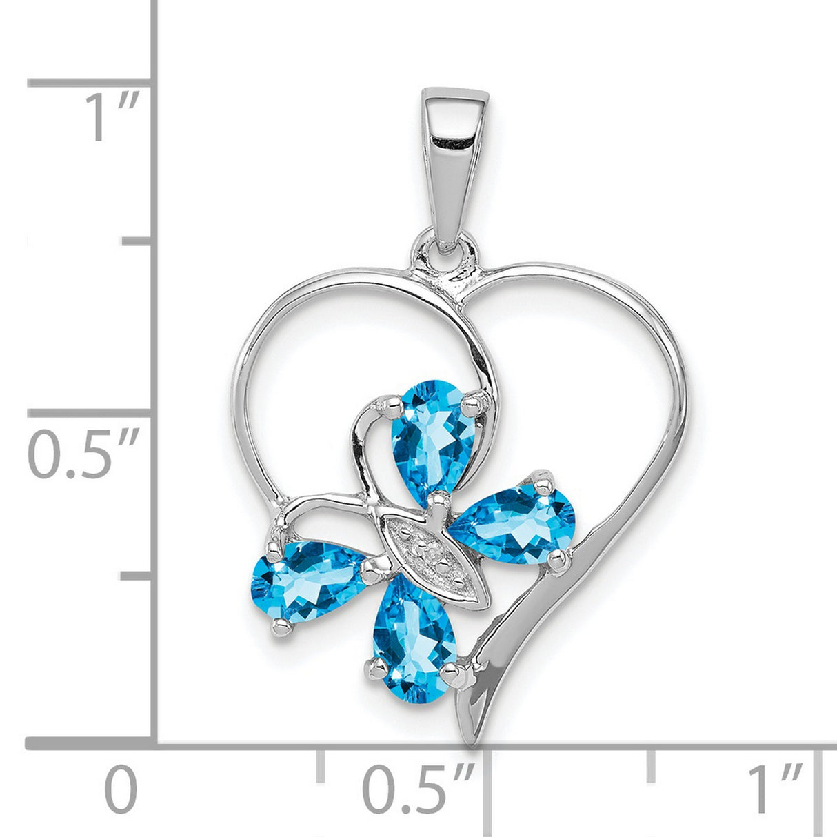 Blue Topaz Butterfly Heart 18x18mm 0.89ct Charm Pendant in Real 925 Sterling Silver