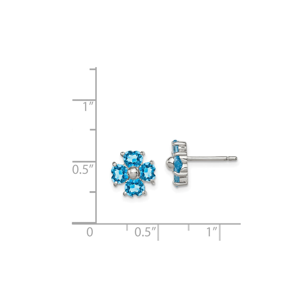 Sterling Silver Heart Stud Earrings with Swiss Blue Topaz and Floral Design