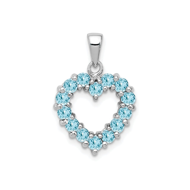 Sterling Silver Heart Pendant with Sky Blue Topaz in Prong Setting for Women