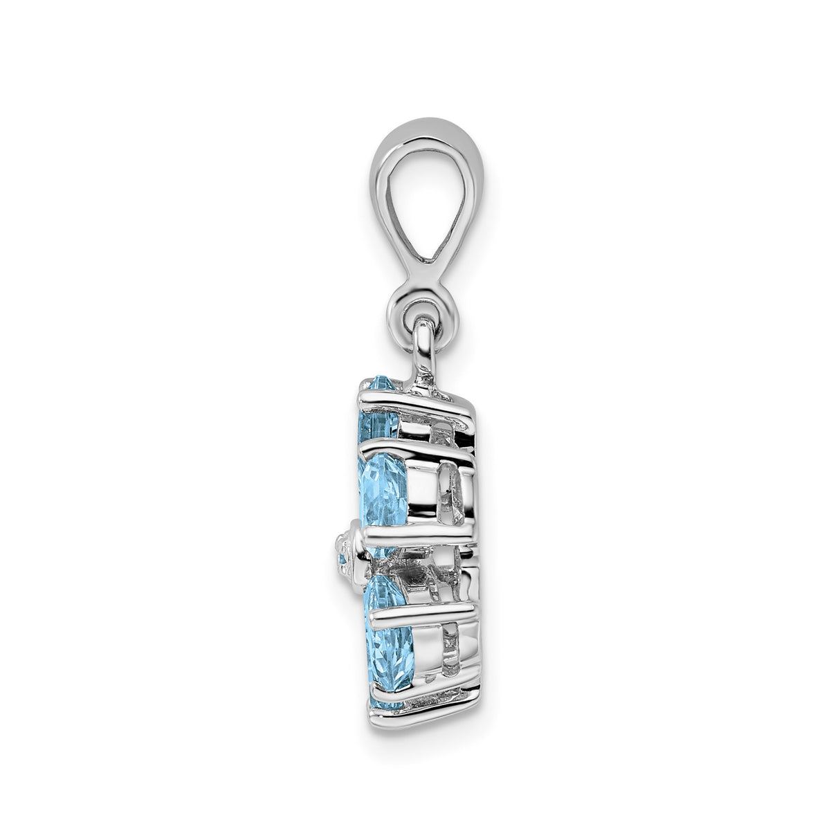 Sterling Silver Flower Pendant with Sky Blue Topaz and Diamond Accents, Six Petal Design