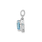 Sterling Silver Pendant with Cushion Cut Swiss Blue Topaz and Diamond Halo
