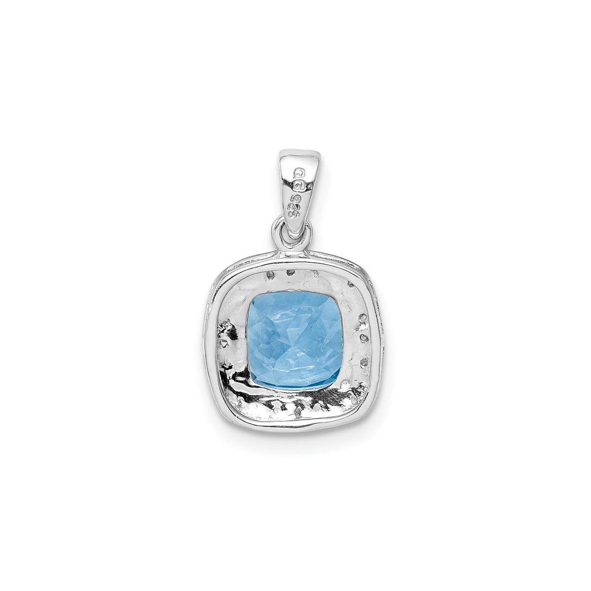 Sterling Silver Pendant with Cushion Cut Swiss Blue Topaz and Diamond Halo