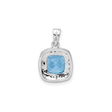 Sterling Silver Pendant with Cushion Cut Swiss Blue Topaz and Diamond Halo