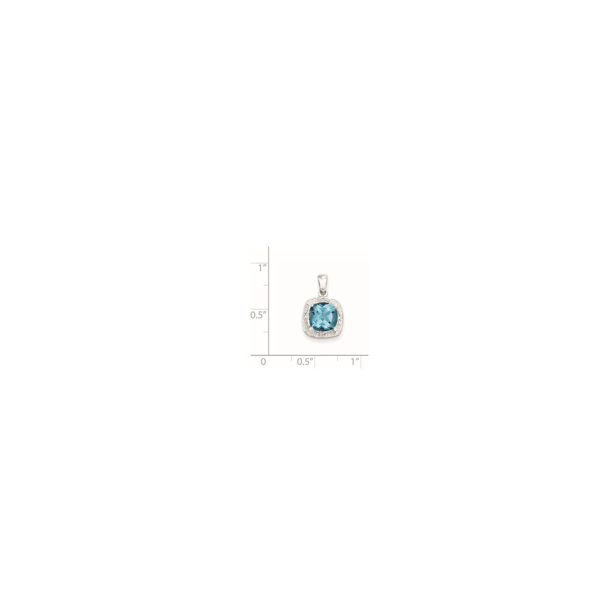 Sterling Silver Pendant with Cushion Cut Swiss Blue Topaz and Diamond Halo