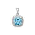 Sterling Silver Pendant with Cushion Cut Swiss Blue Topaz and Diamond Halo