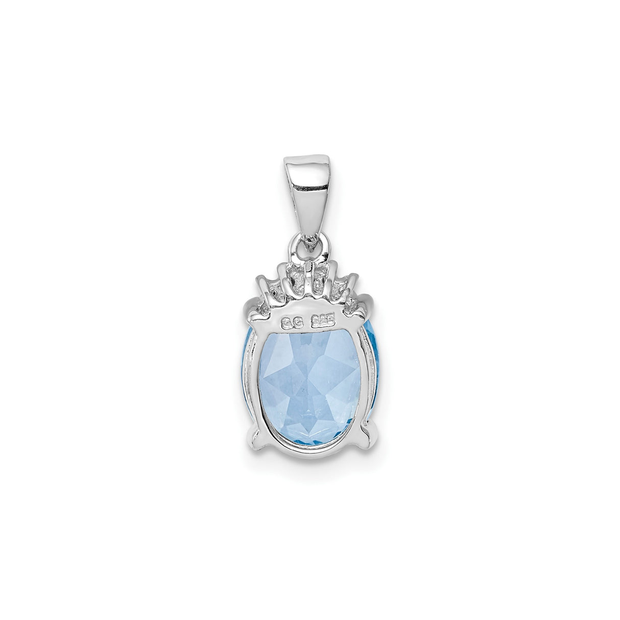 Sterling Silver Pendant with Oval Sky Blue Topaz and Diamond Accent
