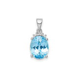 Sterling Silver Pendant with Oval Sky Blue Topaz and Diamond Accent