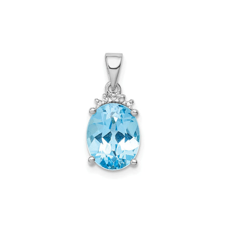 Sterling Silver Pendant with Oval Sky Blue Topaz and Diamond Accent