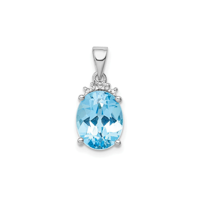 Sterling Silver Pendant with Oval Sky Blue Topaz and Diamond Accent