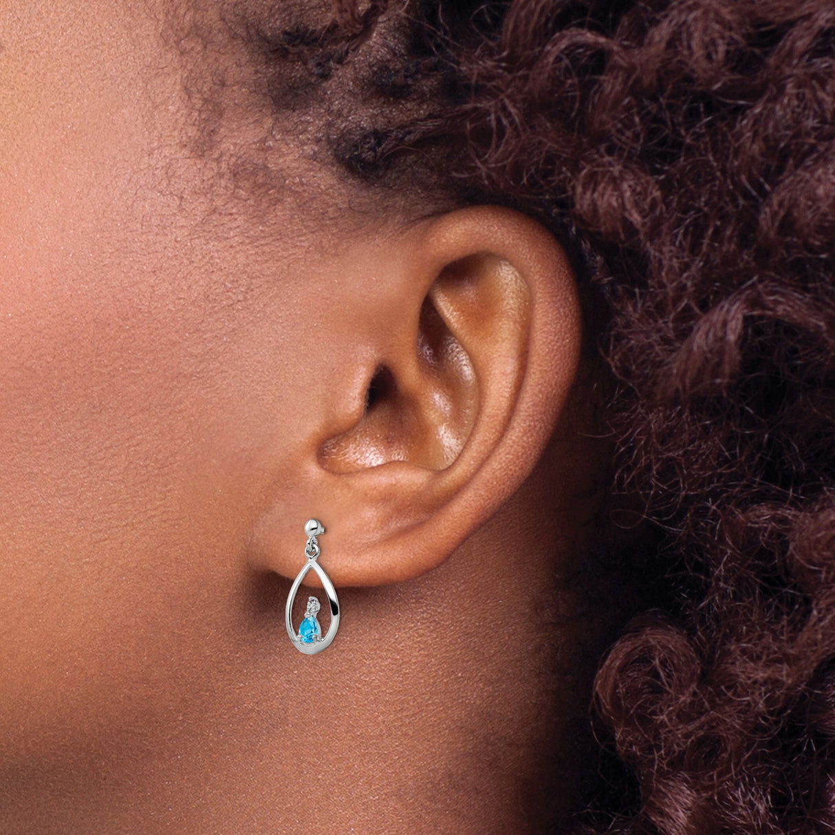 Sterling Silver Teardrop Dangle Earrings with Swiss Blue Topaz and Diamond Accents