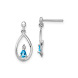 Sterling Silver Teardrop Dangle Earrings with Swiss Blue Topaz and Diamond Accents