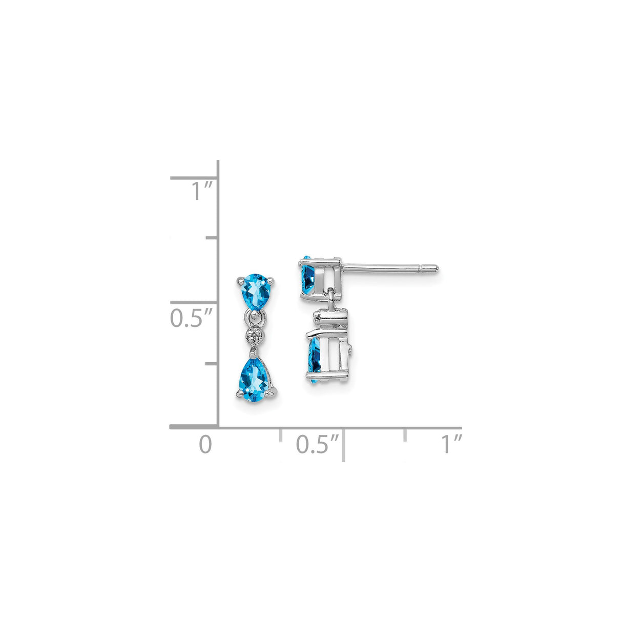 Sterling Silver Dangle Drop Earrings with Pear Shaped Swiss Blue Topaz and White Accents