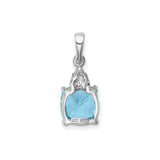 Sterling Silver Pendant with Sky Blue Topaz and Diamond, Filigree Design for Women