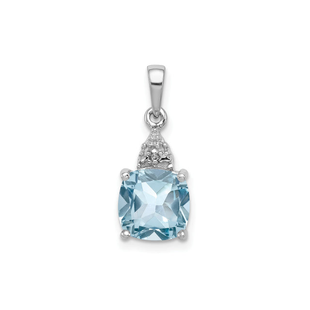 Sterling Silver Pendant with Sky Blue Topaz and Diamond, Filigree Design for Women