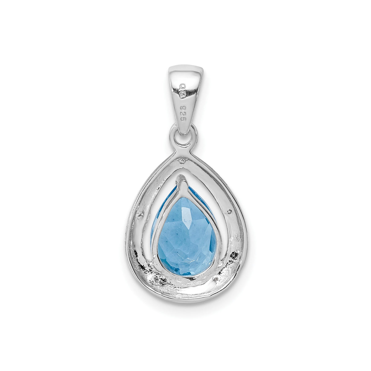 Sterling Silver Teardrop Pendant with Swiss Blue Topaz and Diamond Halo
