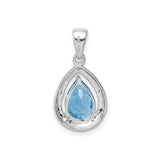 Sterling Silver Teardrop Pendant with Swiss Blue Topaz and Diamond Halo