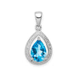 Sterling Silver Teardrop Pendant with Swiss Blue Topaz and Diamond Halo