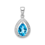 Sterling Silver Teardrop Pendant with Swiss Blue Topaz and Diamond Halo
