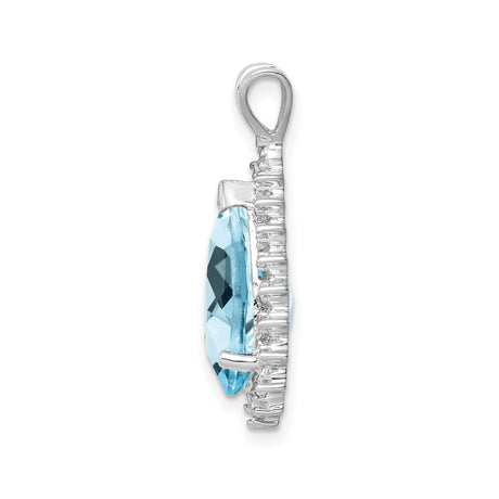 Sterling Silver Teardrop Pendant with Sky Blue Topaz and Diamond Halo