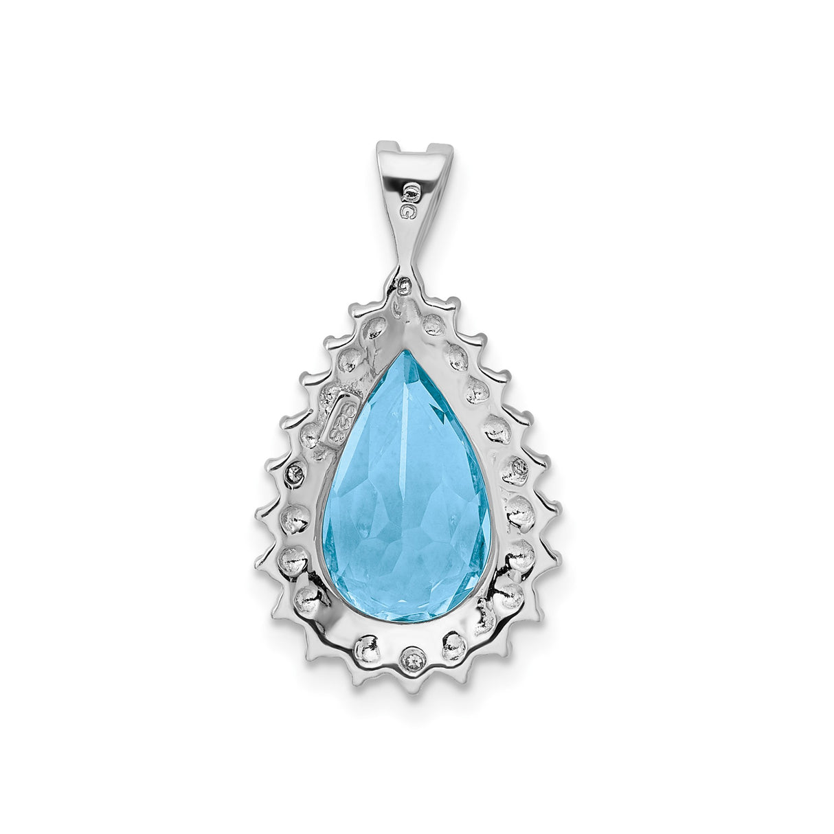 Sterling Silver Teardrop Pendant with Sky Blue Topaz and Diamond Halo