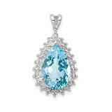 Sterling Silver Teardrop Pendant with Sky Blue Topaz and Diamond Halo