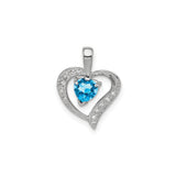 Sterling Silver Heart Pendant with Swiss Blue Topaz and Diamond Accent for Women