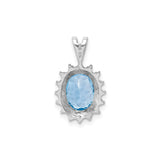 Sterling Silver Pendant with Oval Swiss Blue Topaz and Diamond Halo