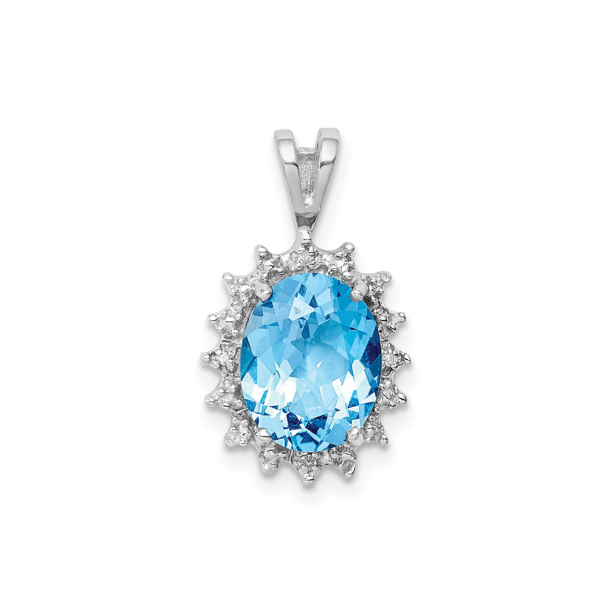 Sterling Silver Pendant with Oval Swiss Blue Topaz and Diamond Halo