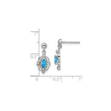 Sterling Silver Dangle Earrings with Swiss Blue Topaz, Diamond Accents, Filigree and Heart Design