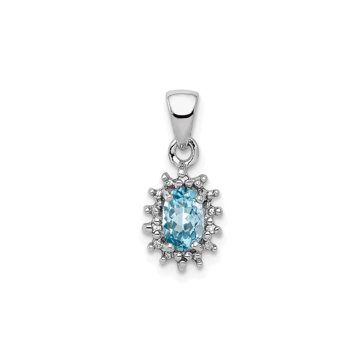 Sterling Silver Pendant with Swiss Blue Topaz and Diamond in Oval Halo Design