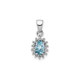 Sterling Silver Pendant with Swiss Blue Topaz and Diamond in Oval Halo Design
