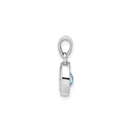 Sterling Silver Pendant with Oval Swiss Blue Topaz in Bezel Setting, Minimalist Jewelry for Women