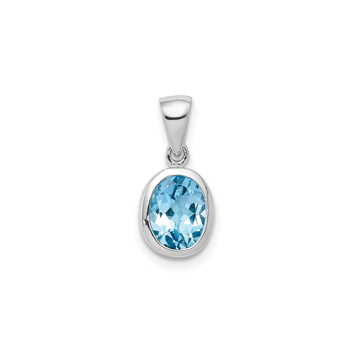 Sterling Silver Pendant with Oval Swiss Blue Topaz in Bezel Setting, Minimalist Jewelry for Women