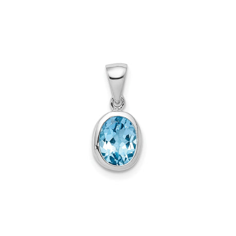 Sterling Silver Pendant with Oval Swiss Blue Topaz in Bezel Setting, Minimalist Jewelry for Women