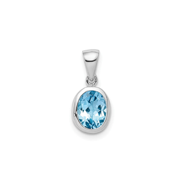 Sterling Silver Pendant with Oval Swiss Blue Topaz in Bezel Setting, Minimalist Jewelry for Women