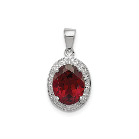 Sterling Silver Pendant with Garnet and Diamond Halo, Romantic Style for Women