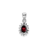 Sterling Silver Pendant with Oval Cut Garnet and Diamond in Vintage Style Frame for Women