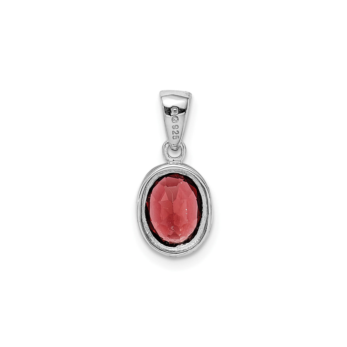 Sterling Silver Garnet Pendant with Oval Faceted Stone, Modern Bezel Setting for Women